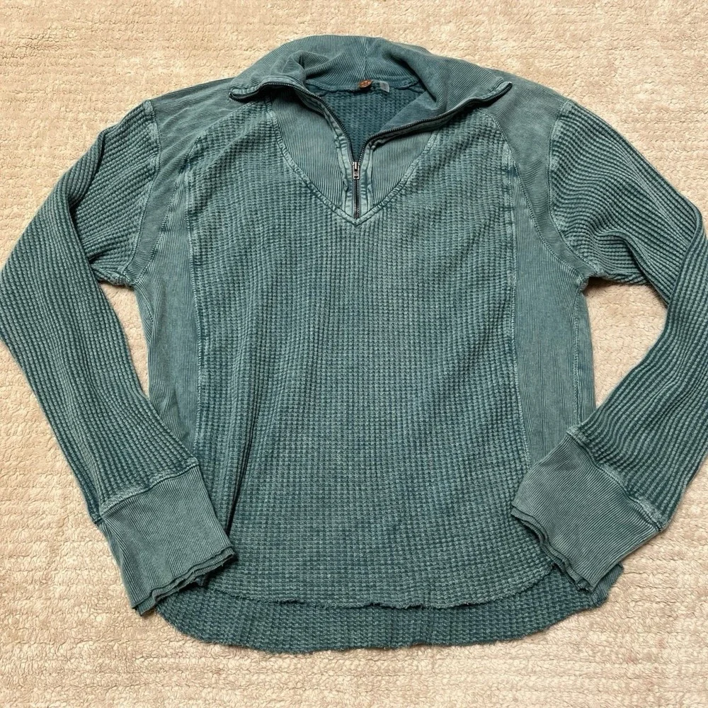 Free People Ashton Zip Thermal color dried pine women's size large 100% cotton